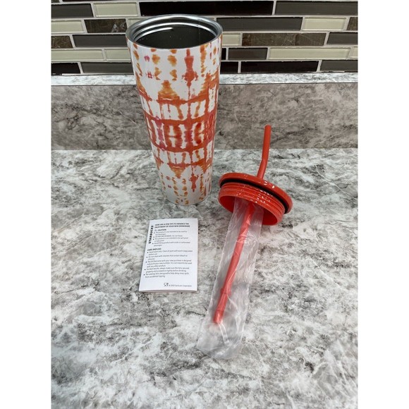 Starbucks Tumbler Thermal Mug Stainless Steel White-Orange Tie Dye Logo 16oz NWT - Picture 5 of 7